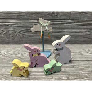 Wooden Bunny Rabbit Puzzles & Rabbit on Stand Small Easter Bunnies Spring Decor